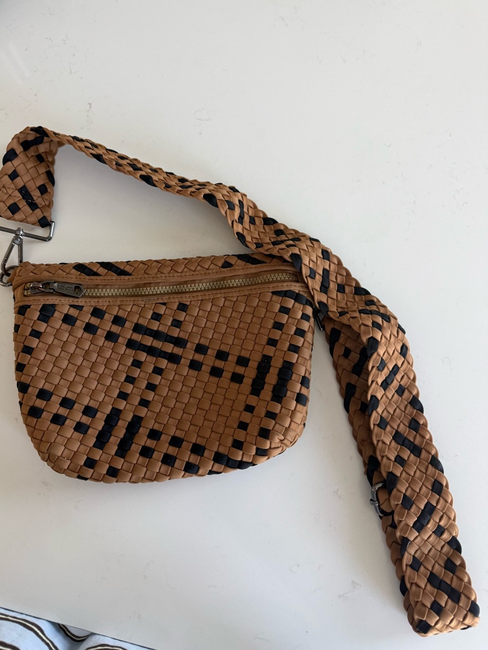 Sol & Selene Woven Tan and Black Crossbody Bag